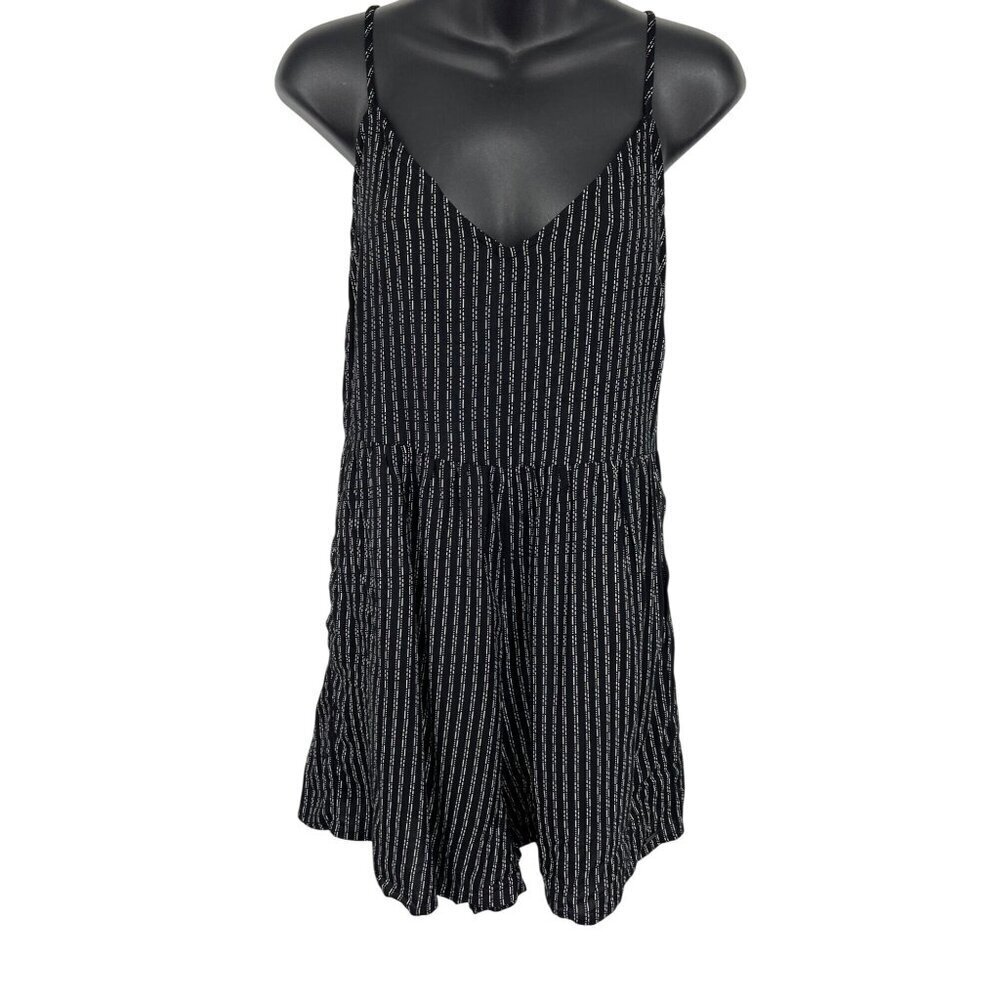 Volcom Women Size Medium M Wild Queendom Black White Striped Romper V-Neck New